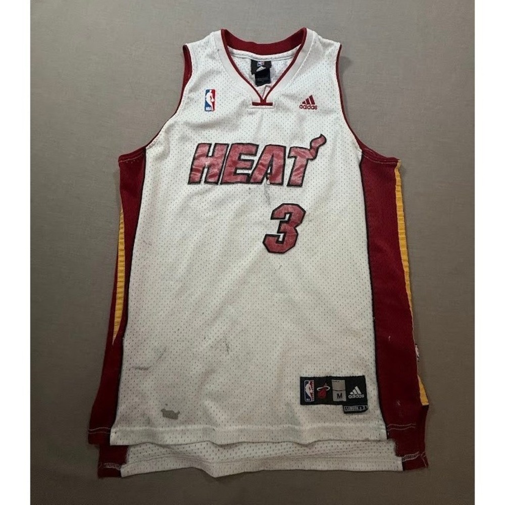 Adidas Miami Heat Dwyane Wade #3 Jersey White Red Basketball NBA Mens Medium